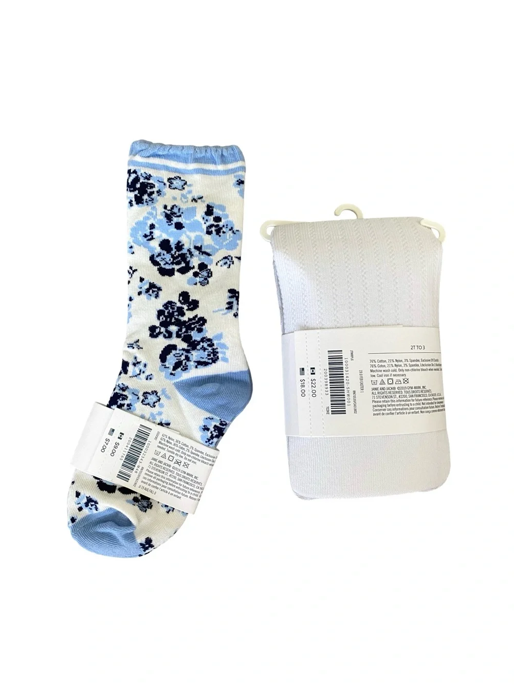Janie and Jack White and Blue Floral Crew Socks + Tights Bundle NEW WITH TAGS